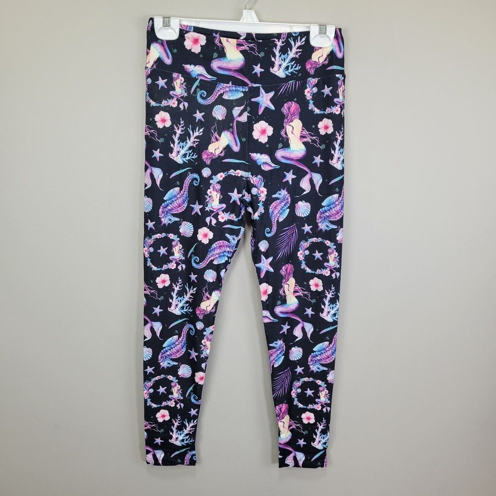 Pastel Mermaid And Seahorse Polyester Spandex Ankle Leggings One Size Fits All